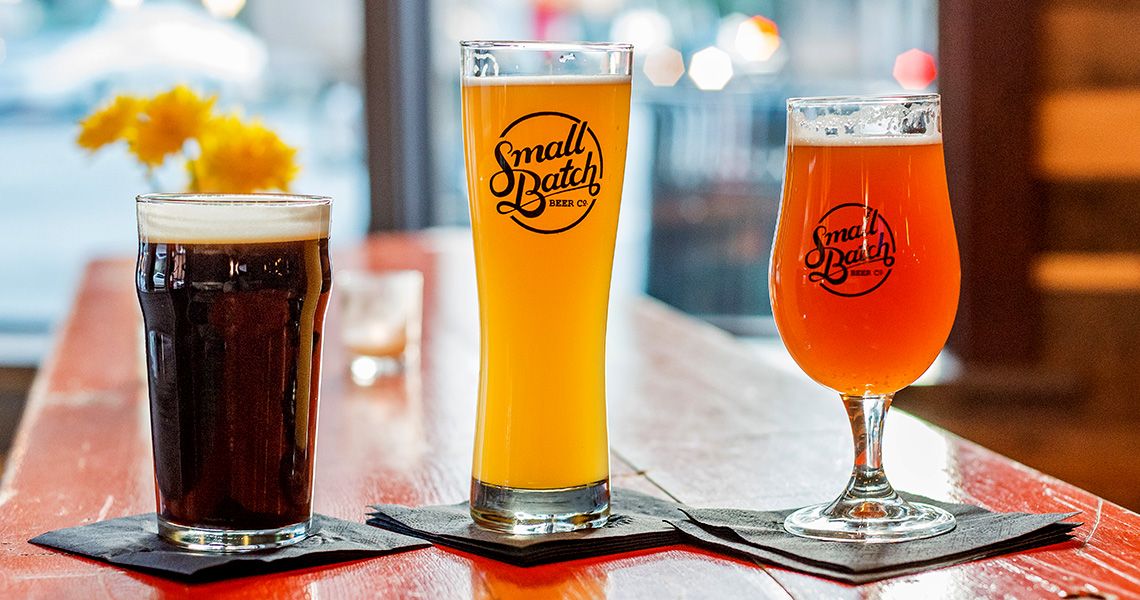 Pints of beer at Small Batch, a Winston-Salem Brewery