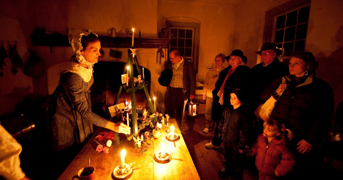 Candlelight tour group at Old Salem
