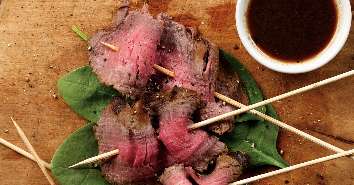 Flank steak on skewers