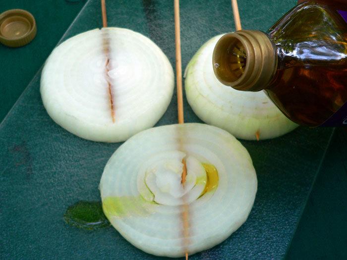 olive oil on the onion