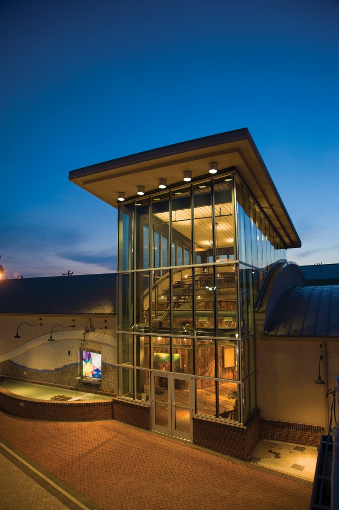 Outside the center, the Yadkin Arts Council added a modern-looking glass tower to act as a beacon.