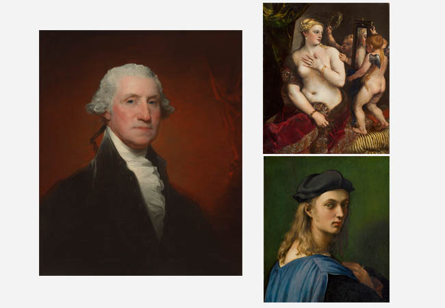 The famous faces of the National Gallery of Art — including George Washington as portrayed by Gilbert Stuart, Bindo Altoviti as portrayed by Raphael, and Venus as portrayed by Titian — took up residence in the Biltmore House for safekeeping during World War II. • Photos courtesy of National Gallery of Art, Washington, Gallery Archives