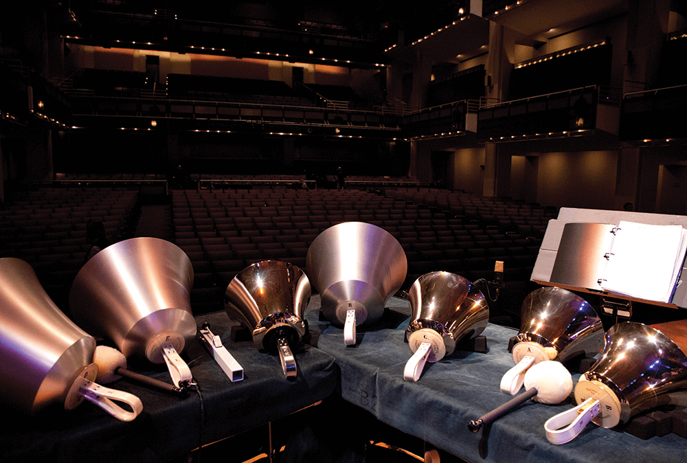 The Raleigh Ringers currently own 361 pieces of handbell equipment, the most owned by any performing ensemble in the world. At concerts, the bells are displayed on stage; afterward, audience members are invited to try them out. Find a list of upcoming performances at rr.org.