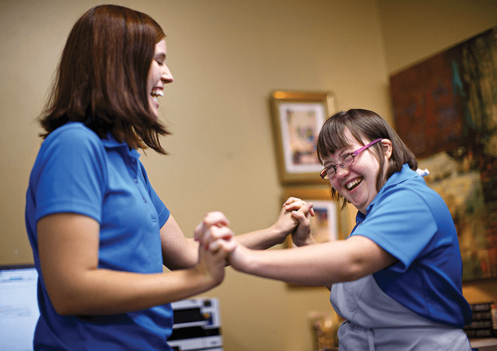 Chef Jordan Kraus comes to Brooke Ward, assistant director, in her office for a dance break.