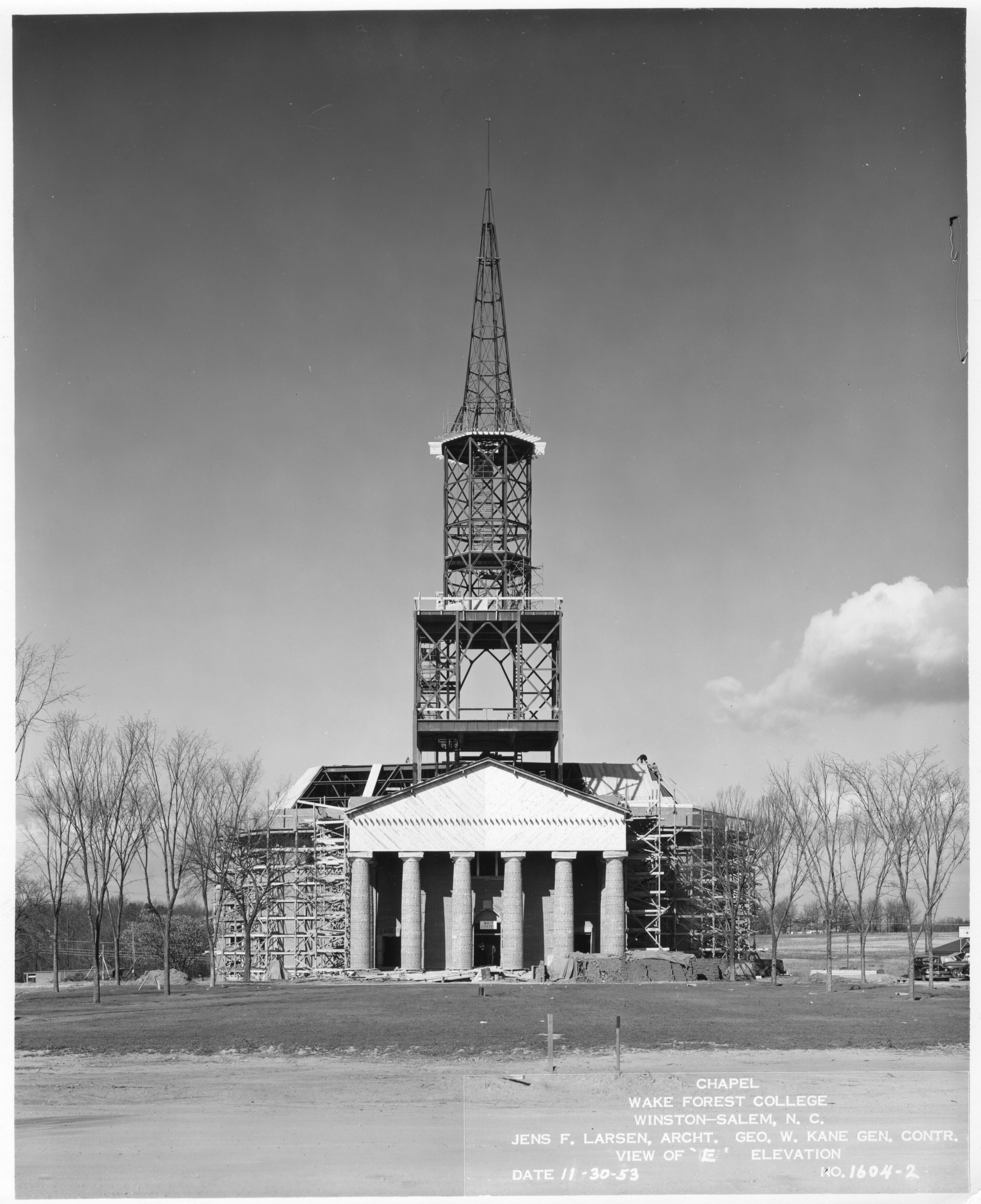Wake Forest University chapel under construction in 1953