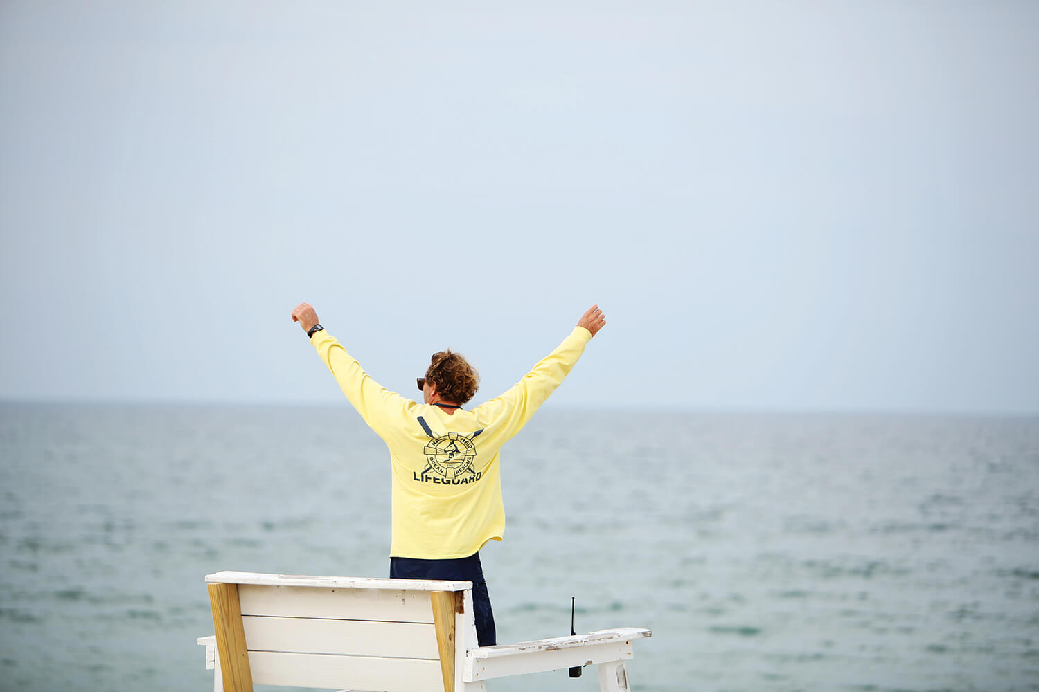A stretch at the end of a long day atop one of 15 stands along the Nags Head beaches.