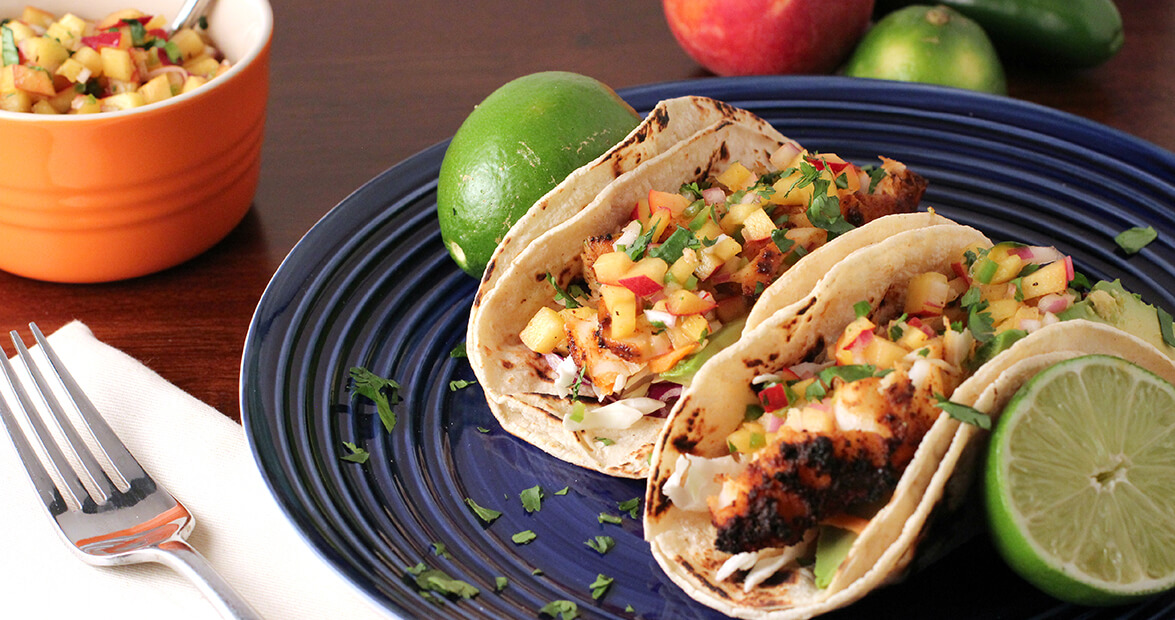 fish tacos peach salsa