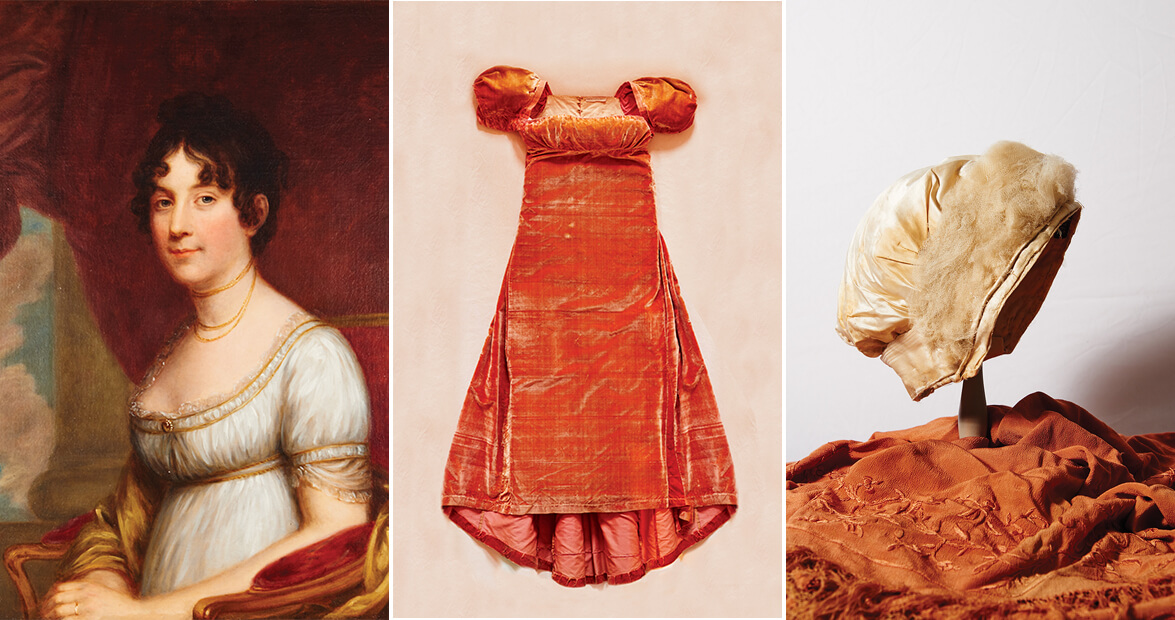 dolley madison red velvet dress