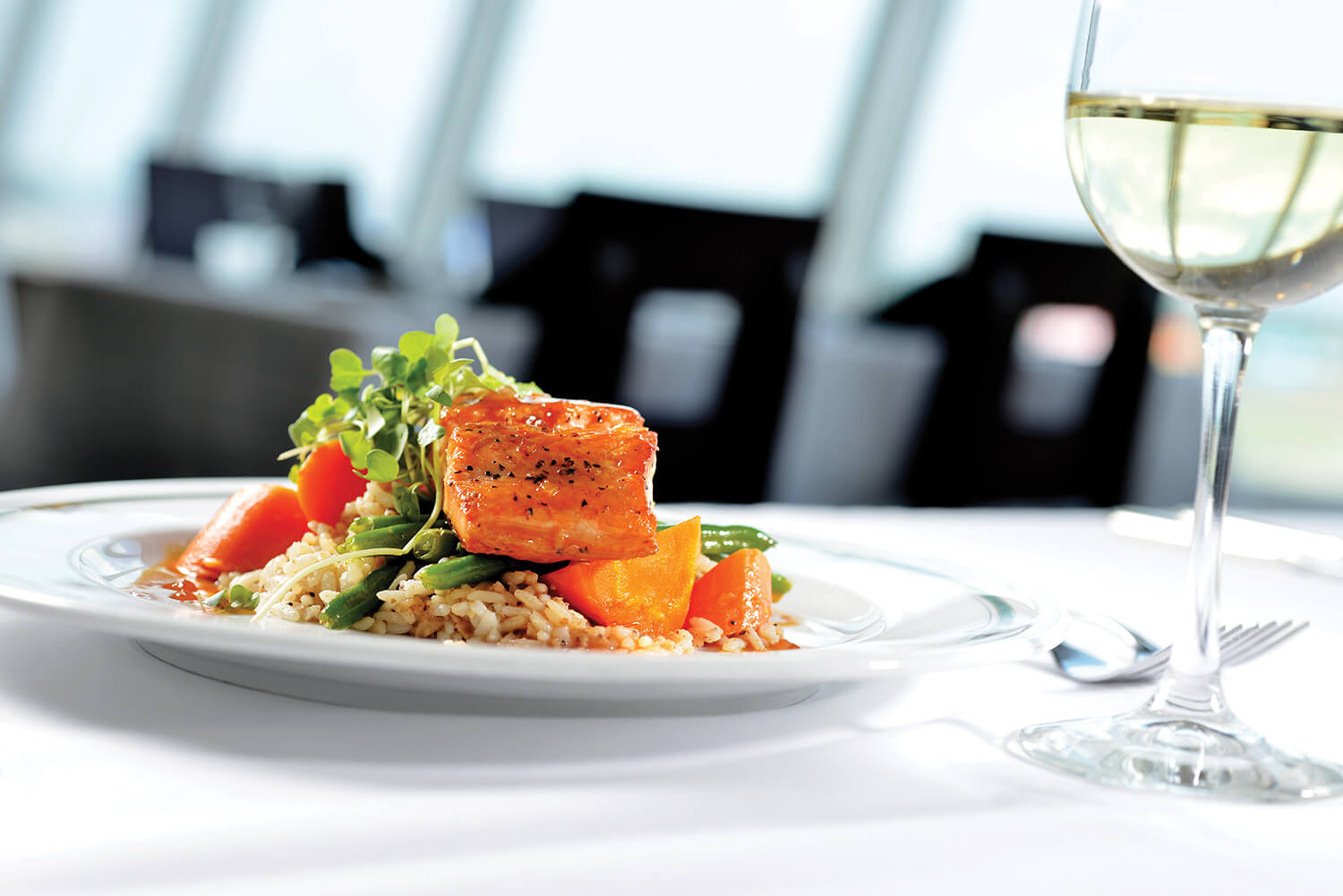 When it’s not race day, citrus salmon makes the menu.