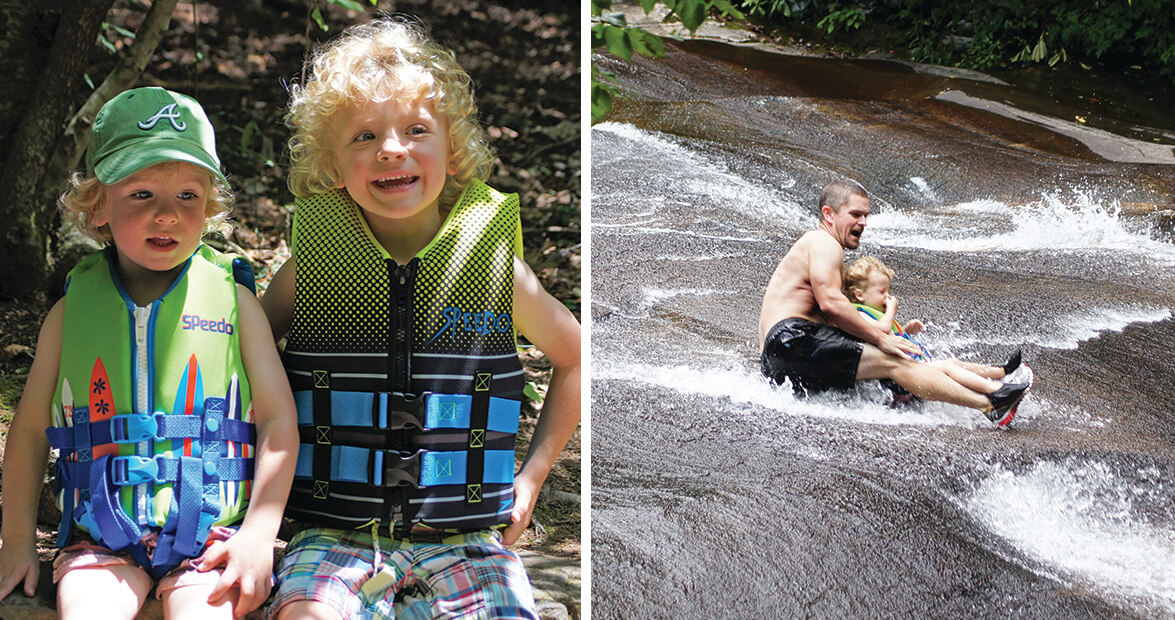 Drew Perry two sons, and Perry and son at Sliding Rock.