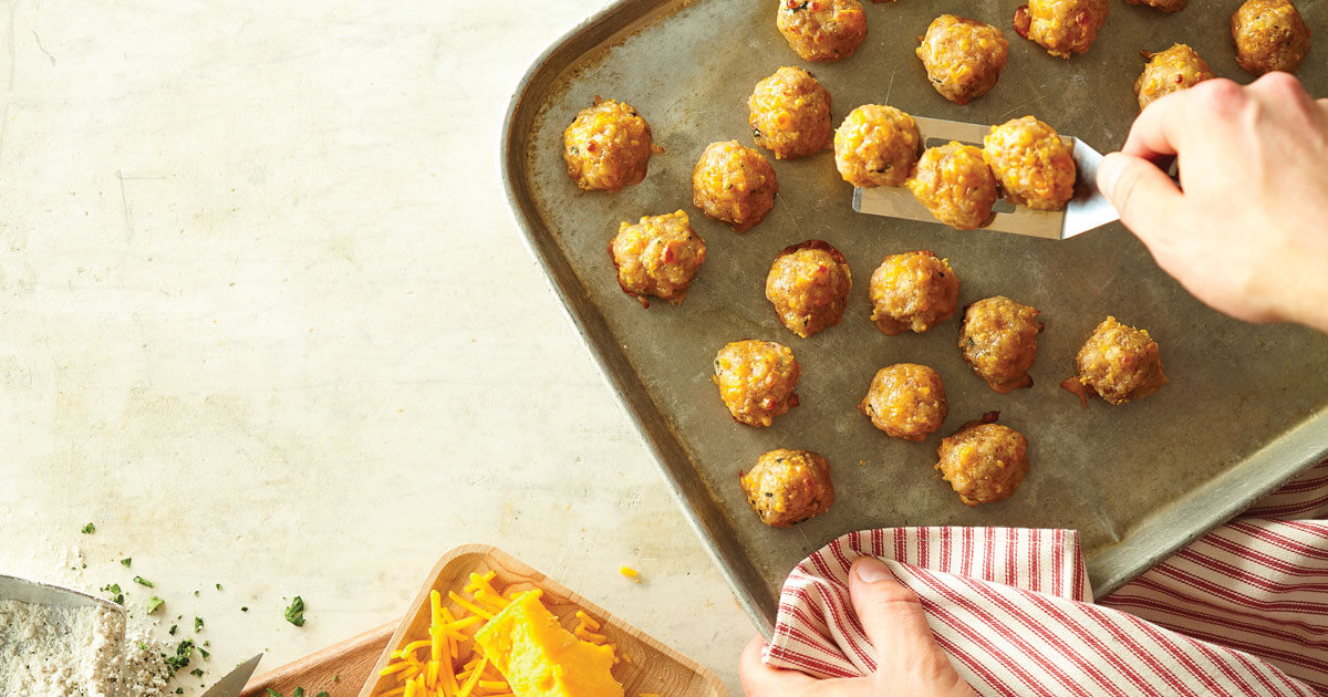 Sausage balls on a sheet pan