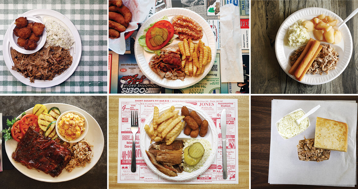 Barbecue with sides and french fries.