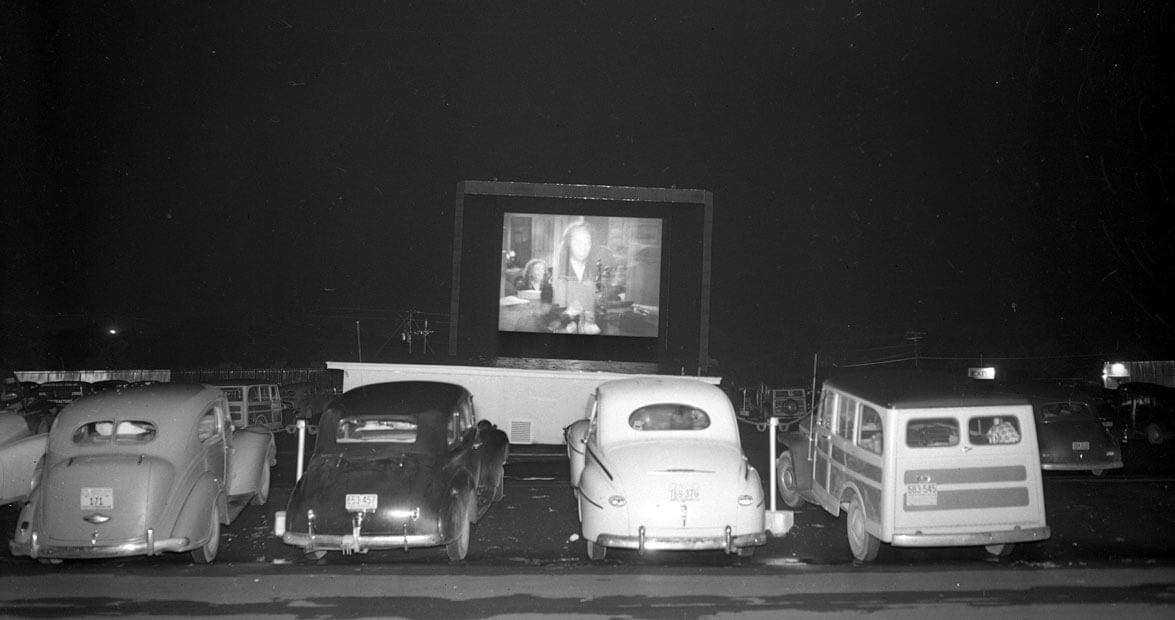 Vintage cars at the drive-in theater