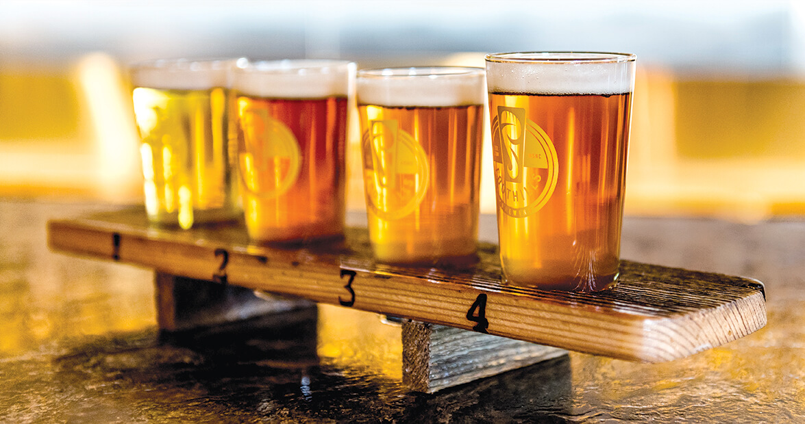 Flight of beers from Foothills Brewing in Winston-Salem.