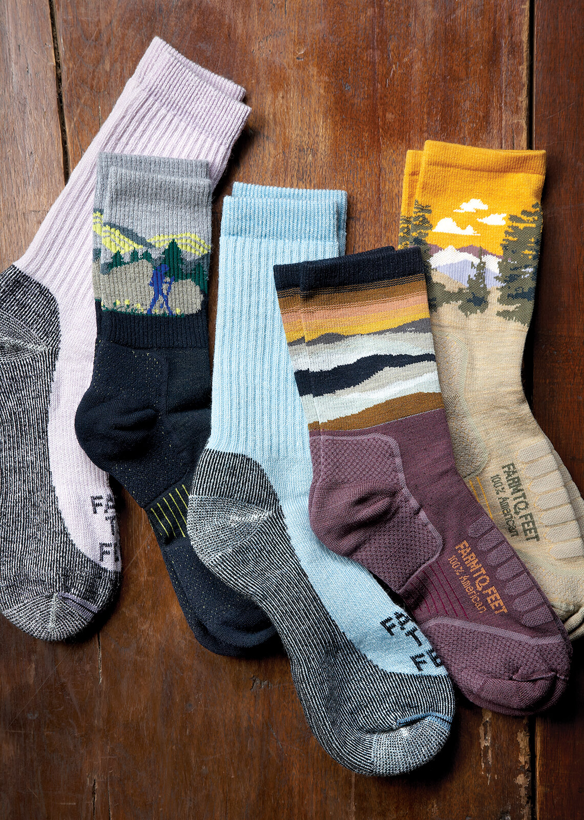 Various socks made from different companies in North Carolina.
