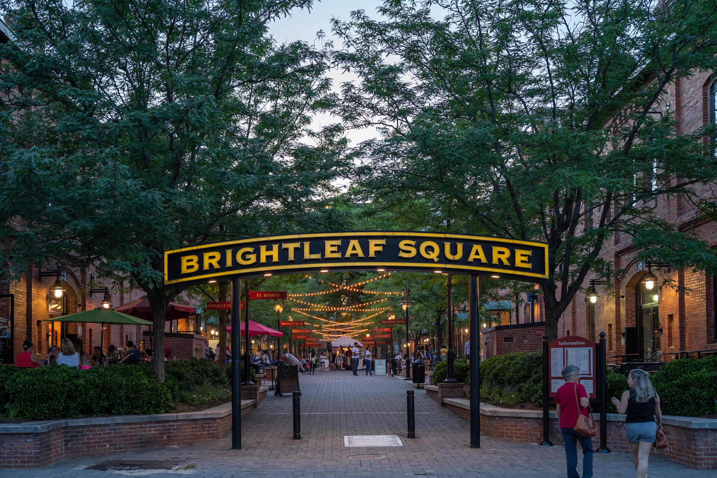 Brick-lined entrance to Brightleaf Square