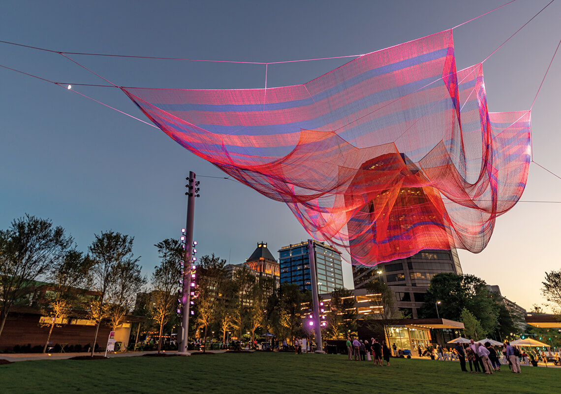 Janel Echelman's net sculpture at Lebauer Park.