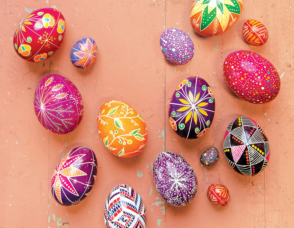A collection of pysanky egg art.
