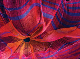 Janel Echelman's net sculpture at Lebauer Park.