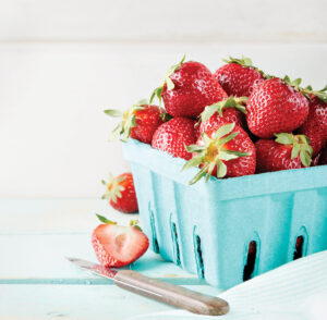 Fresh strawberries in basket.