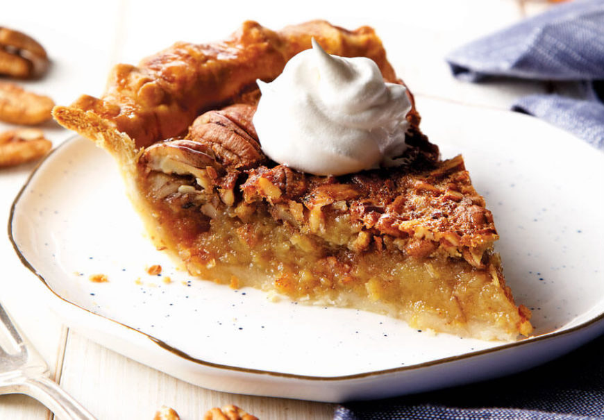 Slice of bourbon pecan pie