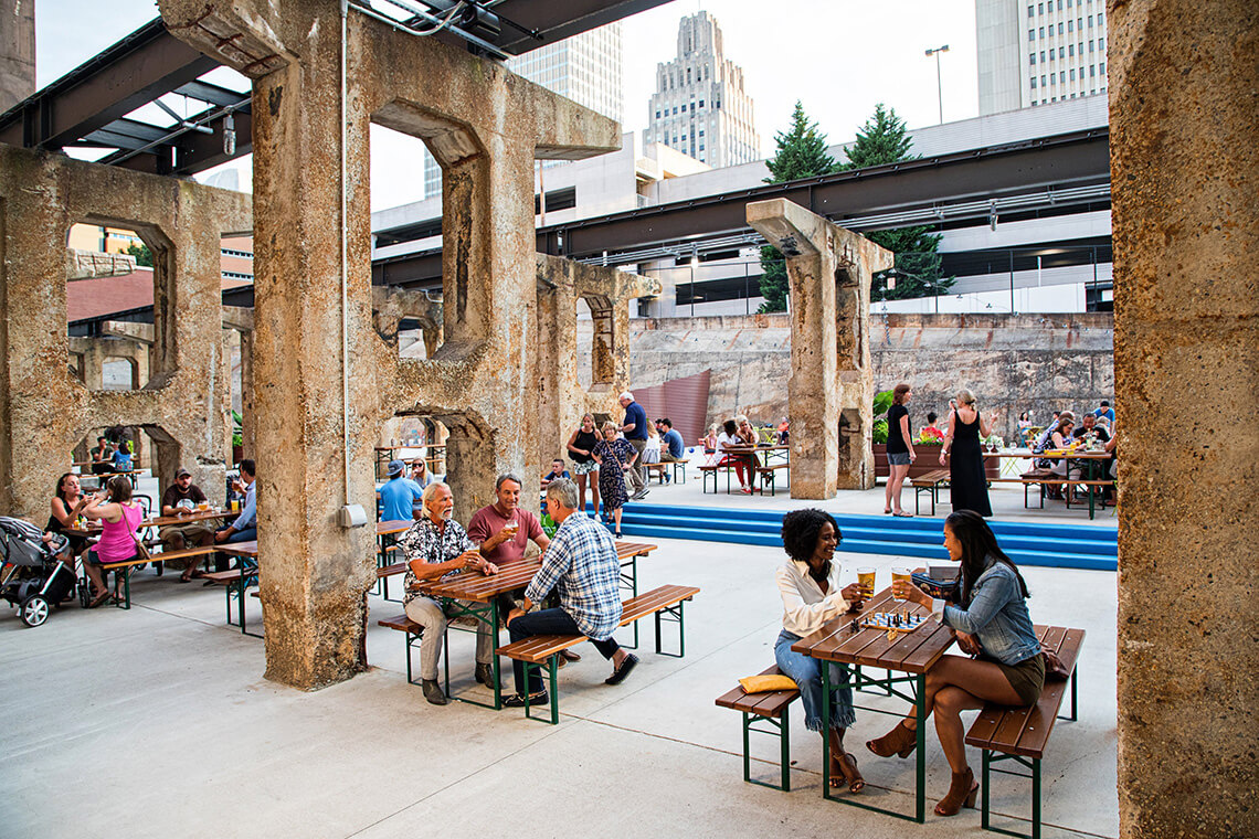 People sit on the patio at Incendiary Brewing Company, a Winston-Salem brewery