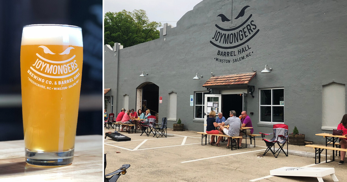 Beer and patio at Joymongers Barrel Hall