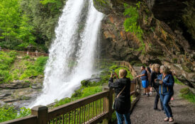 Hikers visit Dry Falls in Franklin County.