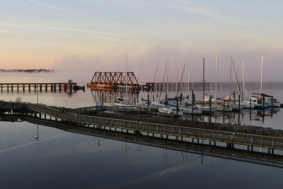 Boats docked along the waterfront in Little Washington