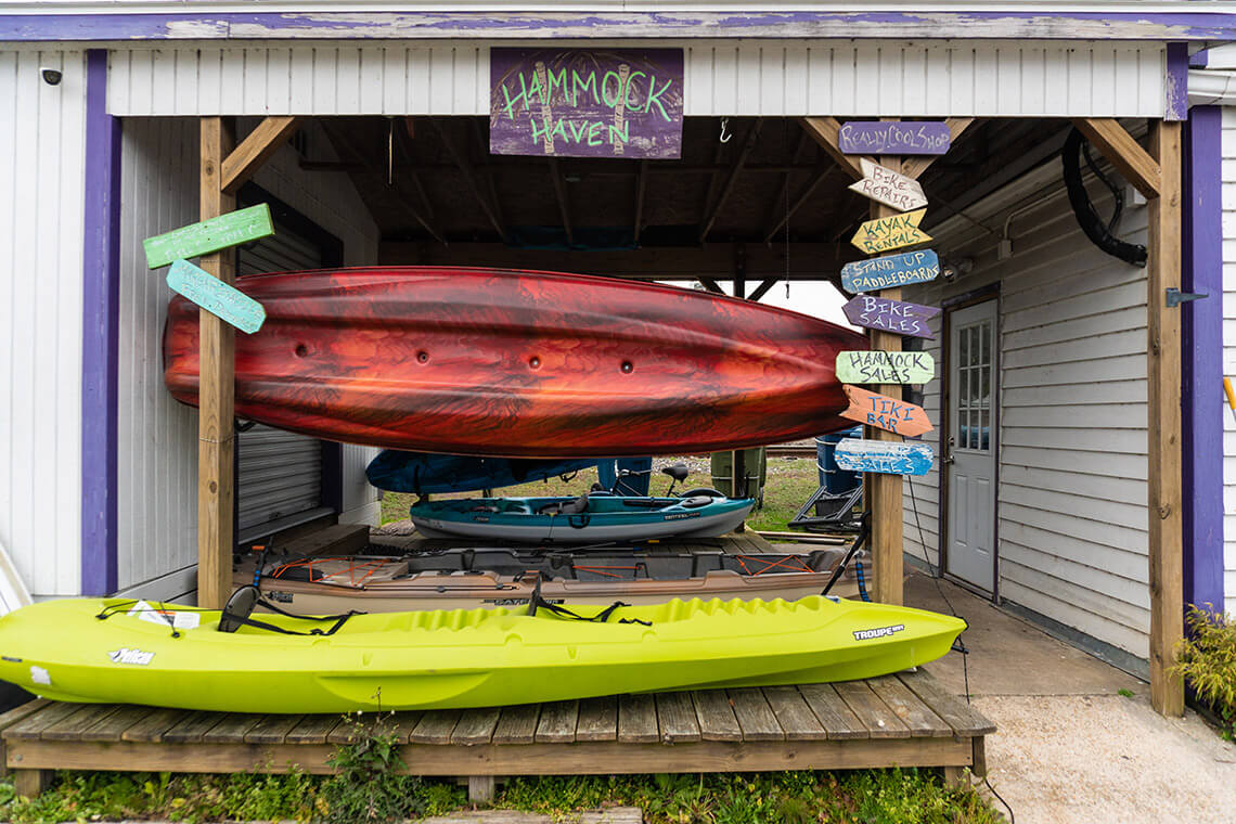 Racks full of kayaks in Little Washington, NC
