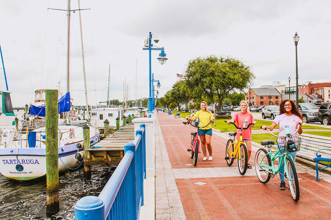 Biking along the riverfront in Little Washington, NC