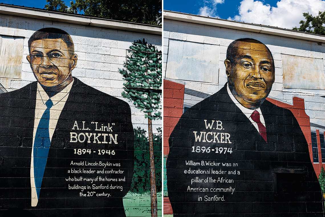 Two of Sanford's hometown civil rights heroes, A.L. Boykin and W.B. Wicker, are memorialized as murals.