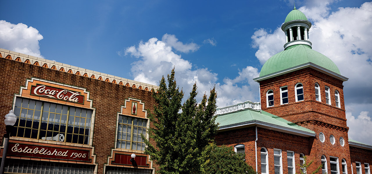 Red brick buildings in downtown Sanford, North Carolina.