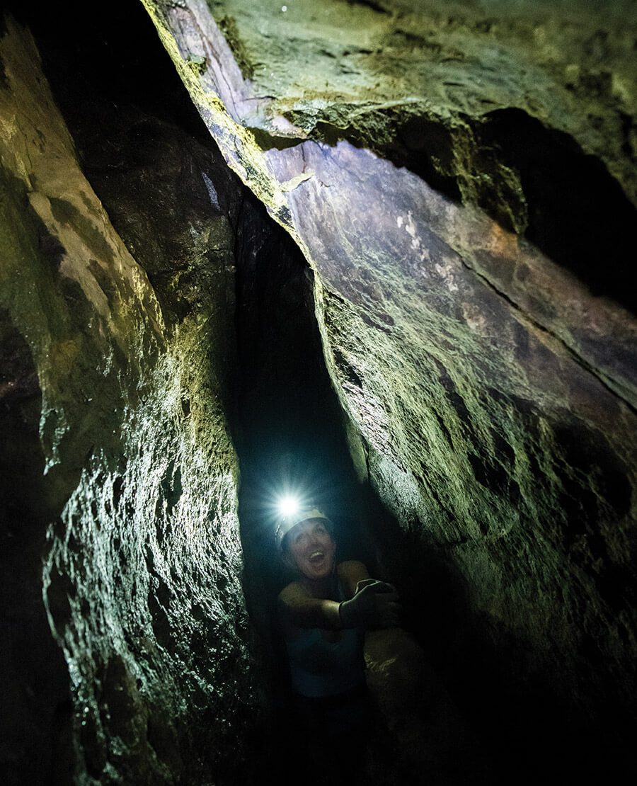 Lughart nimbly moves between the nooks and crannies within the cave.
