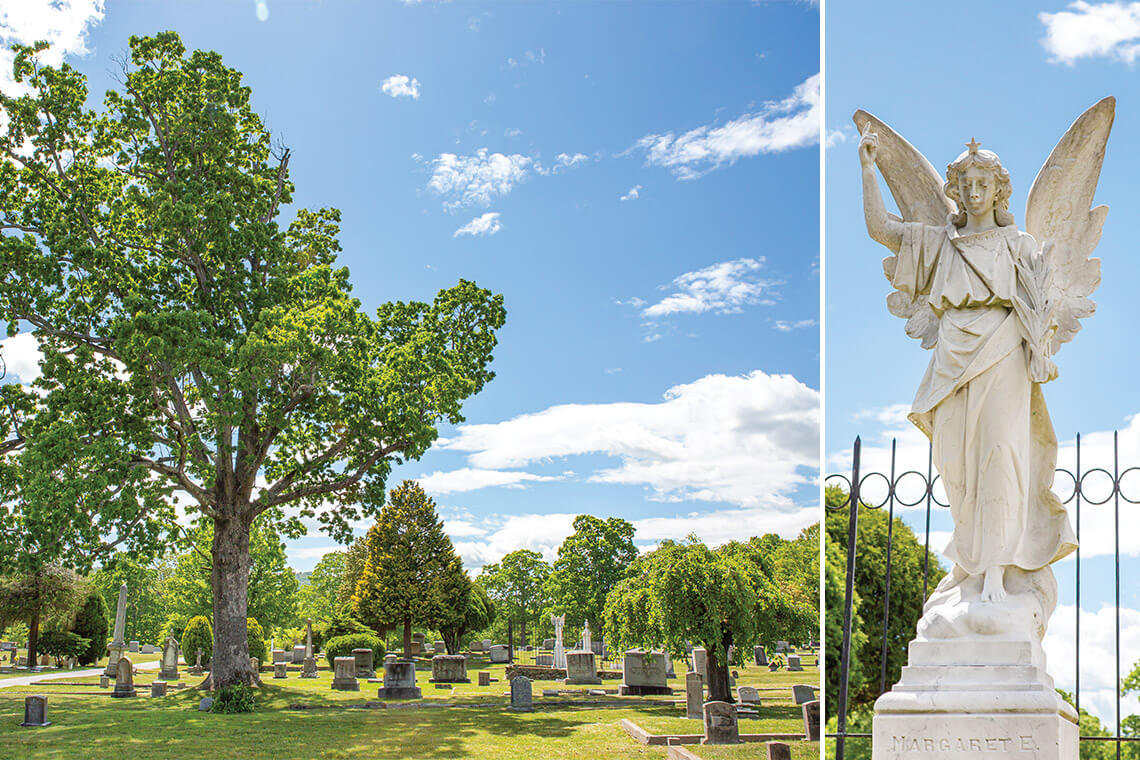 Angel tombstone marker at Oakdale Cemetery