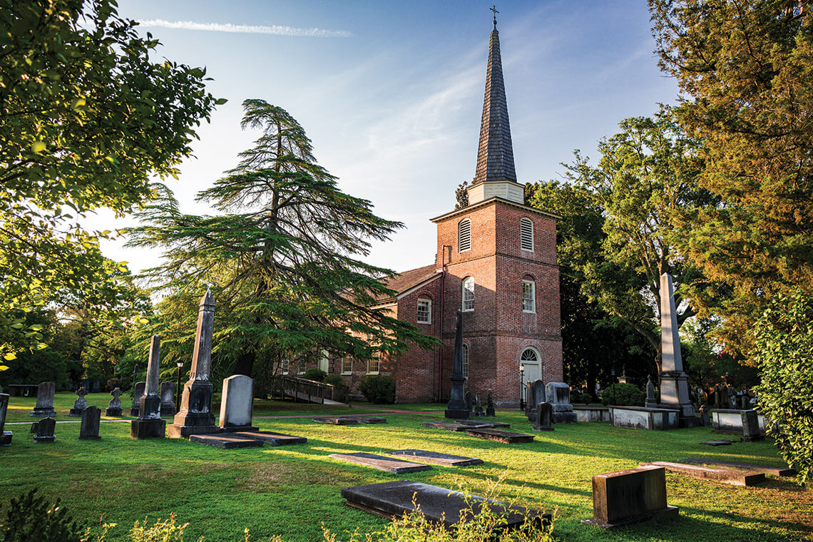 The cemetery outside of St. Paul's Episcopal Church, one of the oldest North Carolina cemeteries.