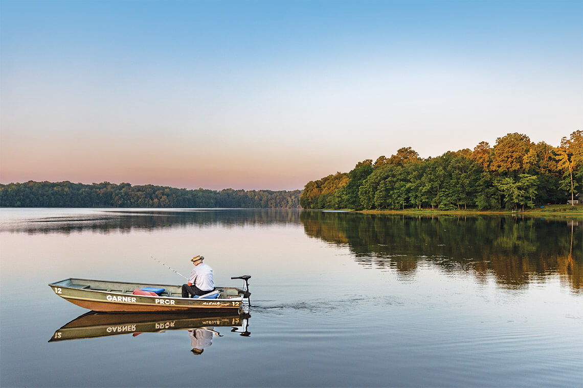 Man fishing at Lake Benson Park in Garner North Carolina