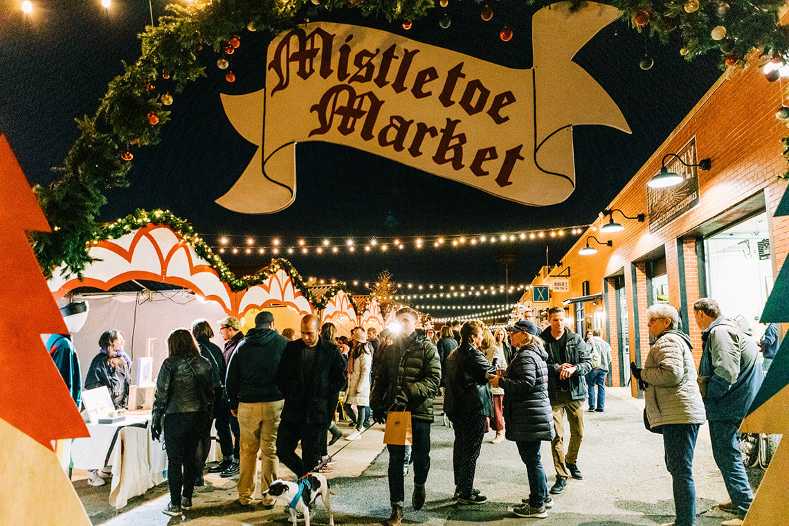Shoppers at the Mistletoe Market at Camp North End, one of the holiday events in Charlotte NC