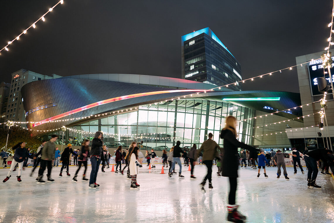People ice skate at Holidays at the Hall, one of the holiday events in Charlotte NC