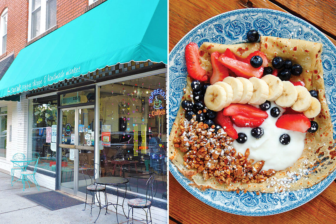 Swank patio in Pinehurst and plate of crepes from Betsy's Crepes