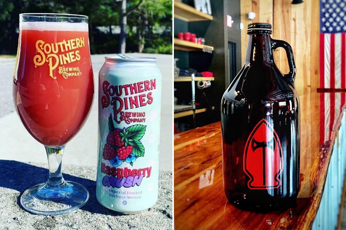 Southern Pines Brewing Company Raspberry Crush, Growler of beer.