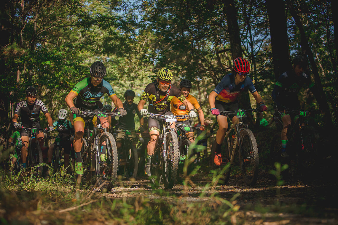 Mountain bikers on the Wood Run Trail in Uwharrie National Forest.