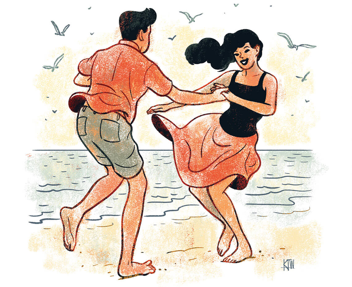 Illustration of people shag dancing on the beach
