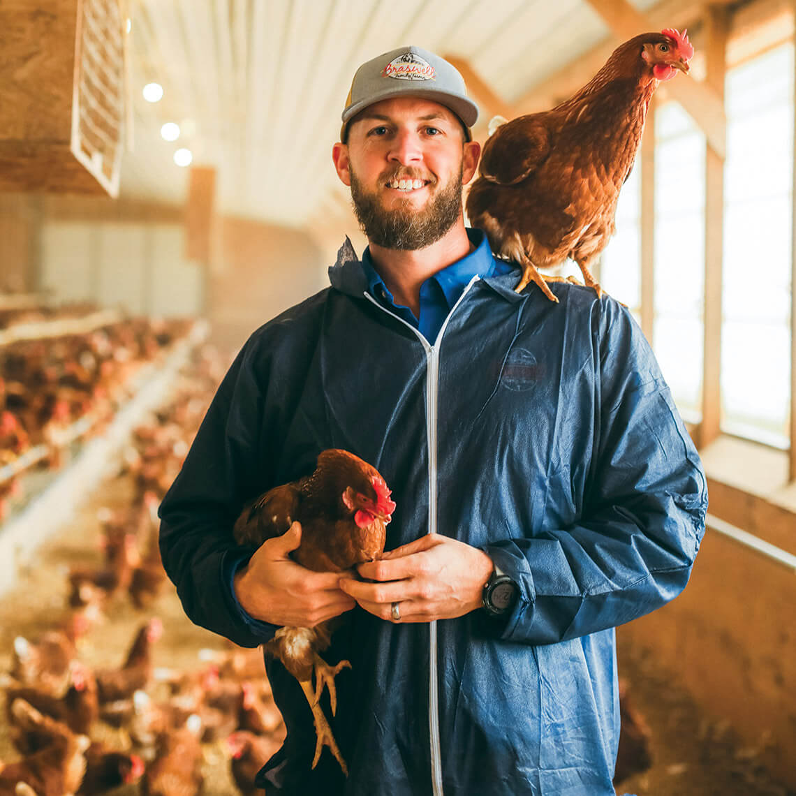 Terry Braswell and chickens