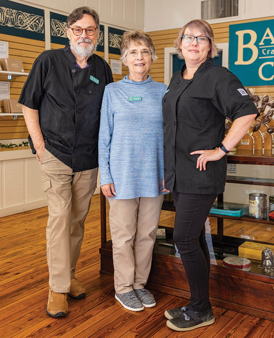 Steve and Beth Baxley with their daughter, Lauren, at Baxley's Chocolates