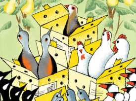 Cartoon of birds in mailboxes