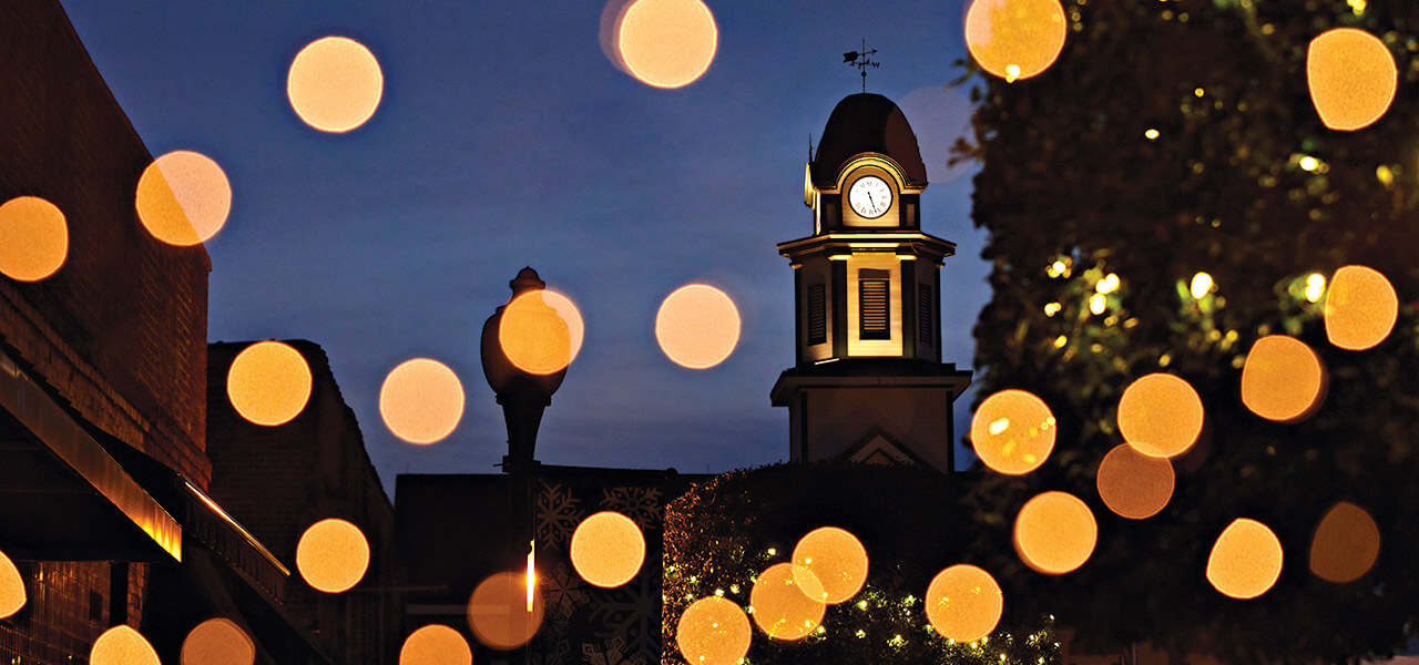 Christmas lights in downtown Pittsboro, NC