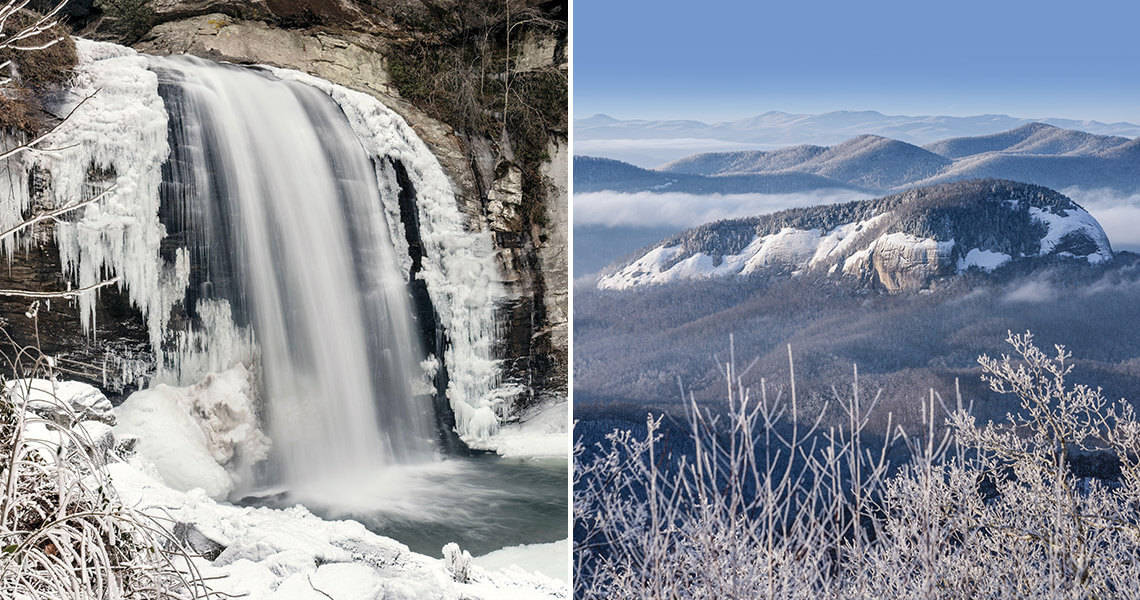Looking Glass Falls and Looking Glass Rock in western North Carolina