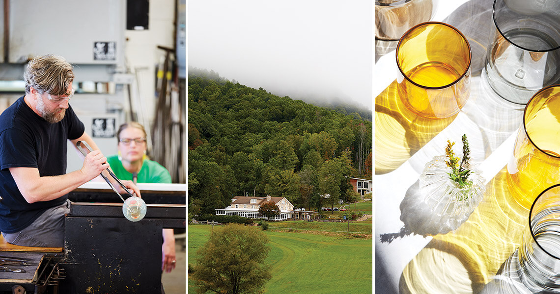 Glass artists demonstrate technique at the Penland School of Craft, set in rural surroundings in Mitchell County.