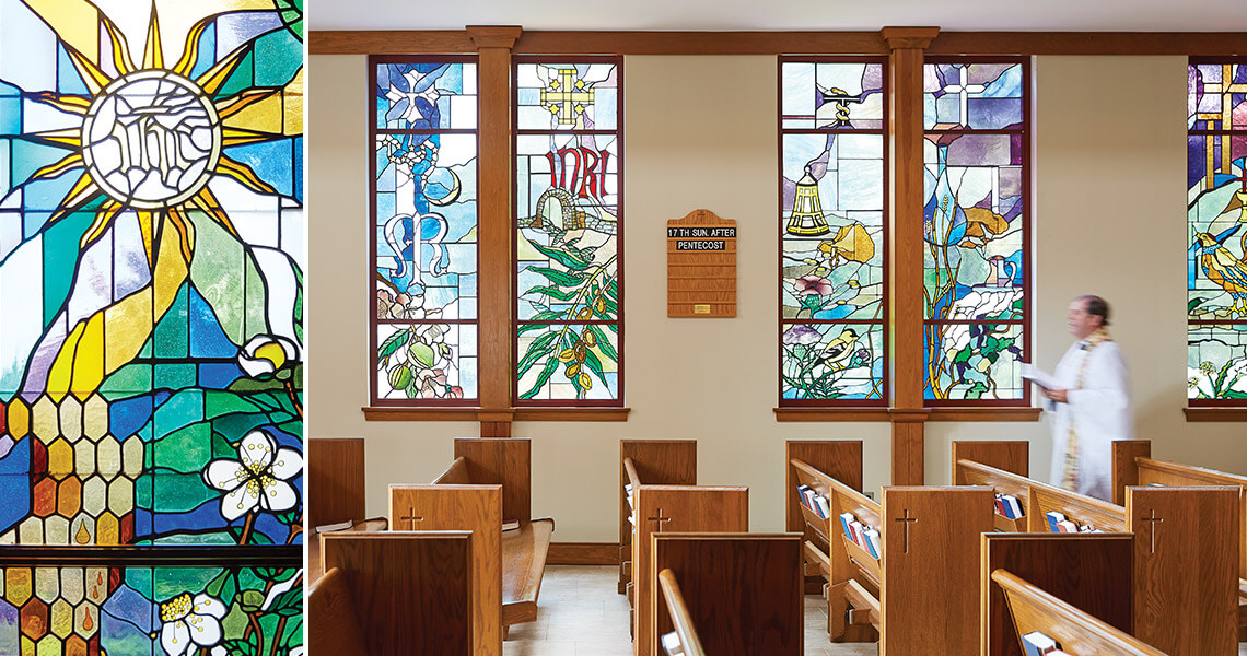The stained glass windows at St. Michael's Episcopal Church were designed by Raleigh glass artist Pat Stumpf
